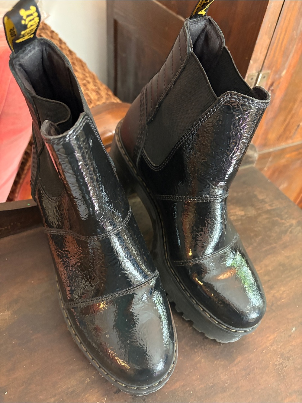 Dr. Martens Black Patent Lug Sole Chelsea Boots. Air Ware - Picture 8 of 15